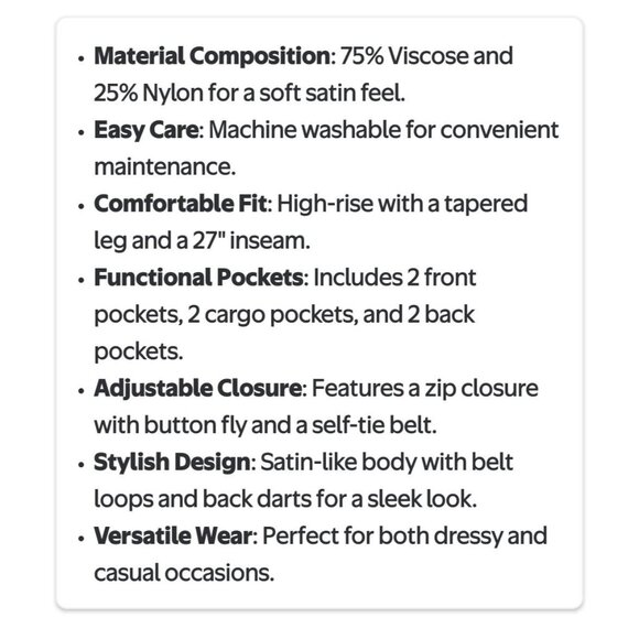 Sofia Jeans Women's Tapered High Rise Satin Cargo Pants, 27" Inseam, Size 16 - Picture 5 of 8